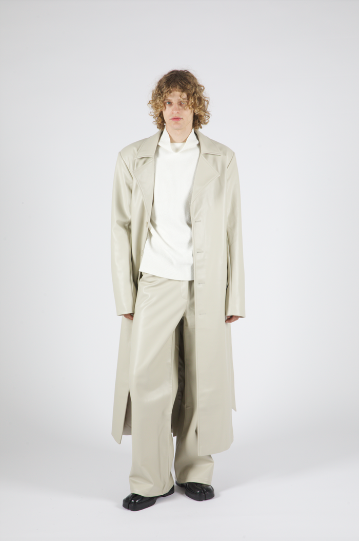 Dom Vegan Leather Trench Coat Stone