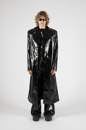 
            
                Load image into Gallery viewer, Dom Vegan Leather Trench Coat Black
            
        