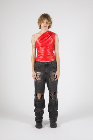 
            
                Load image into Gallery viewer, Jacquie Vegan Leather Top Red
            
        