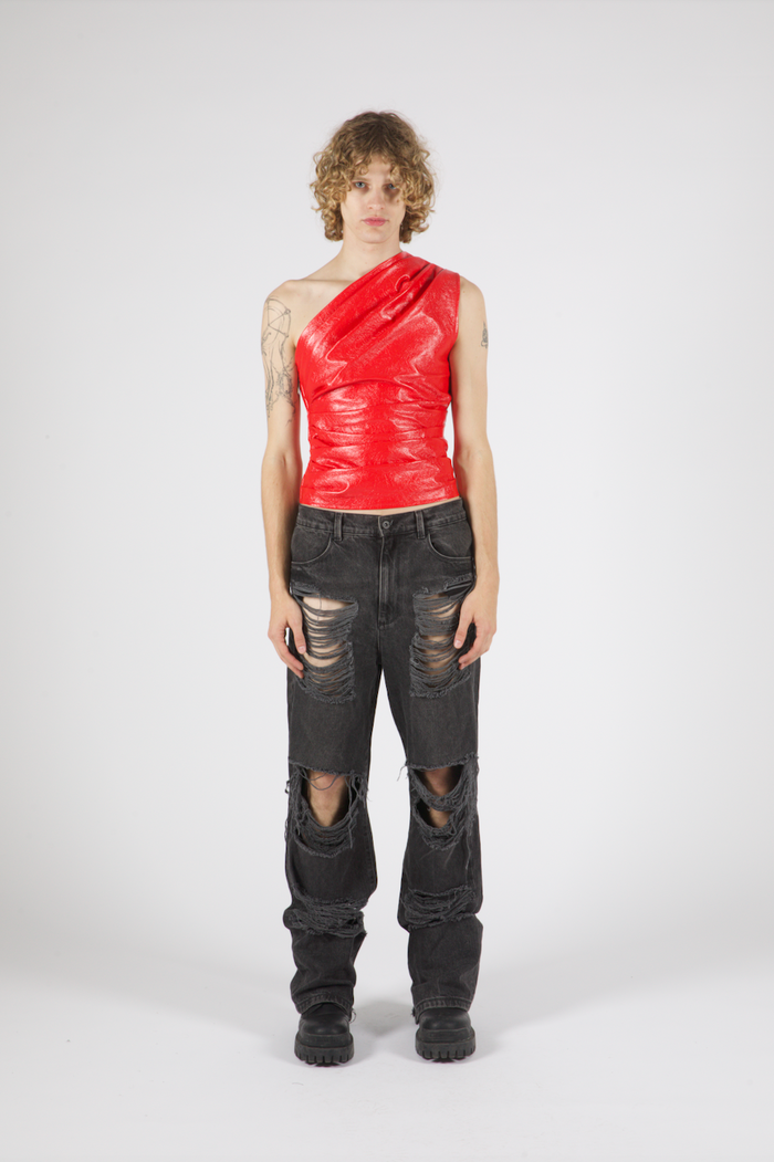 Jacquie Vegan Leather Top Red