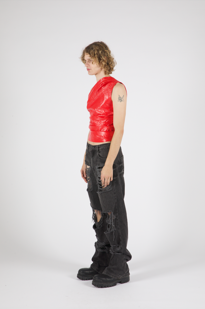 Jacquie Vegan Leather Top Red