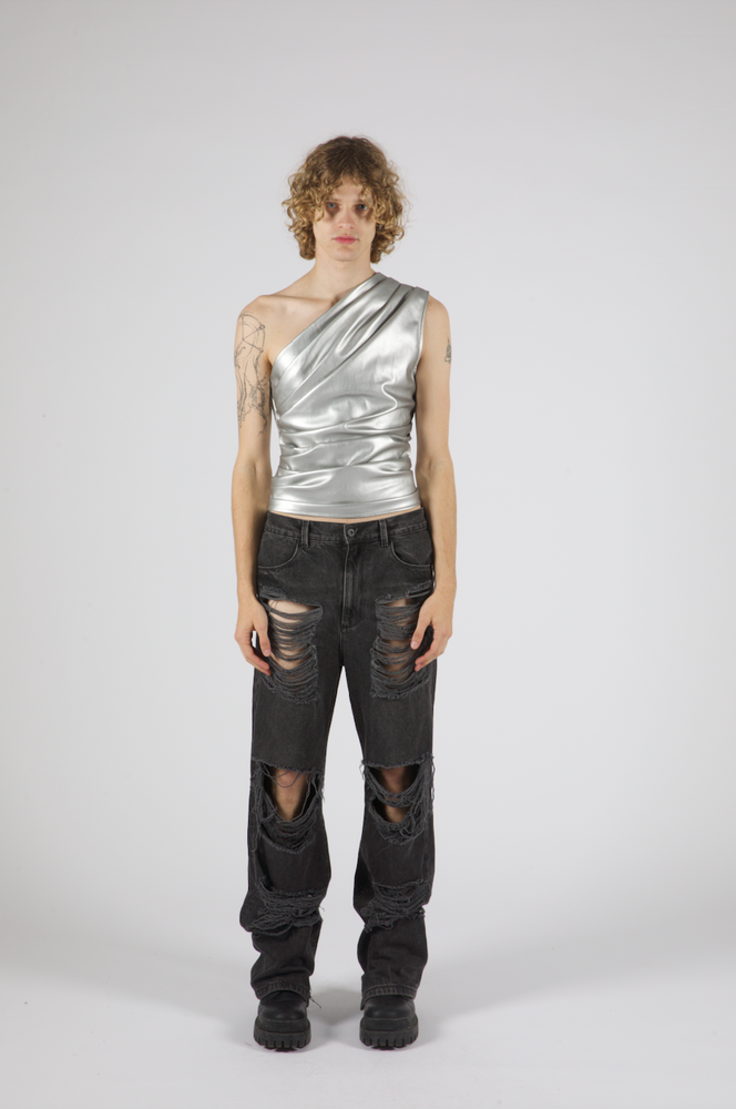 
            
                Load image into Gallery viewer, Jacquie Vegan Leather Top Silver
            
        