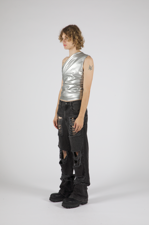 
            
                Load image into Gallery viewer, Jacquie Vegan Leather Top Silver
            
        