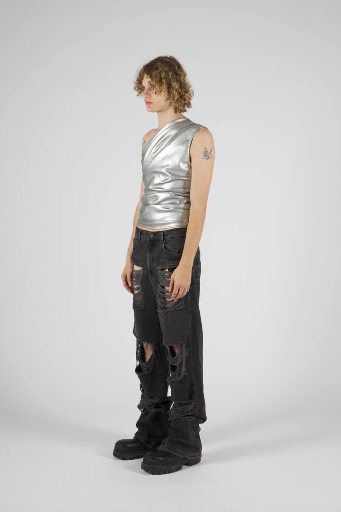 Jacquie Vegan Leather Top Silver