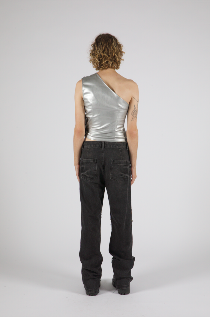 Jacquie Vegan Leather Top Silver