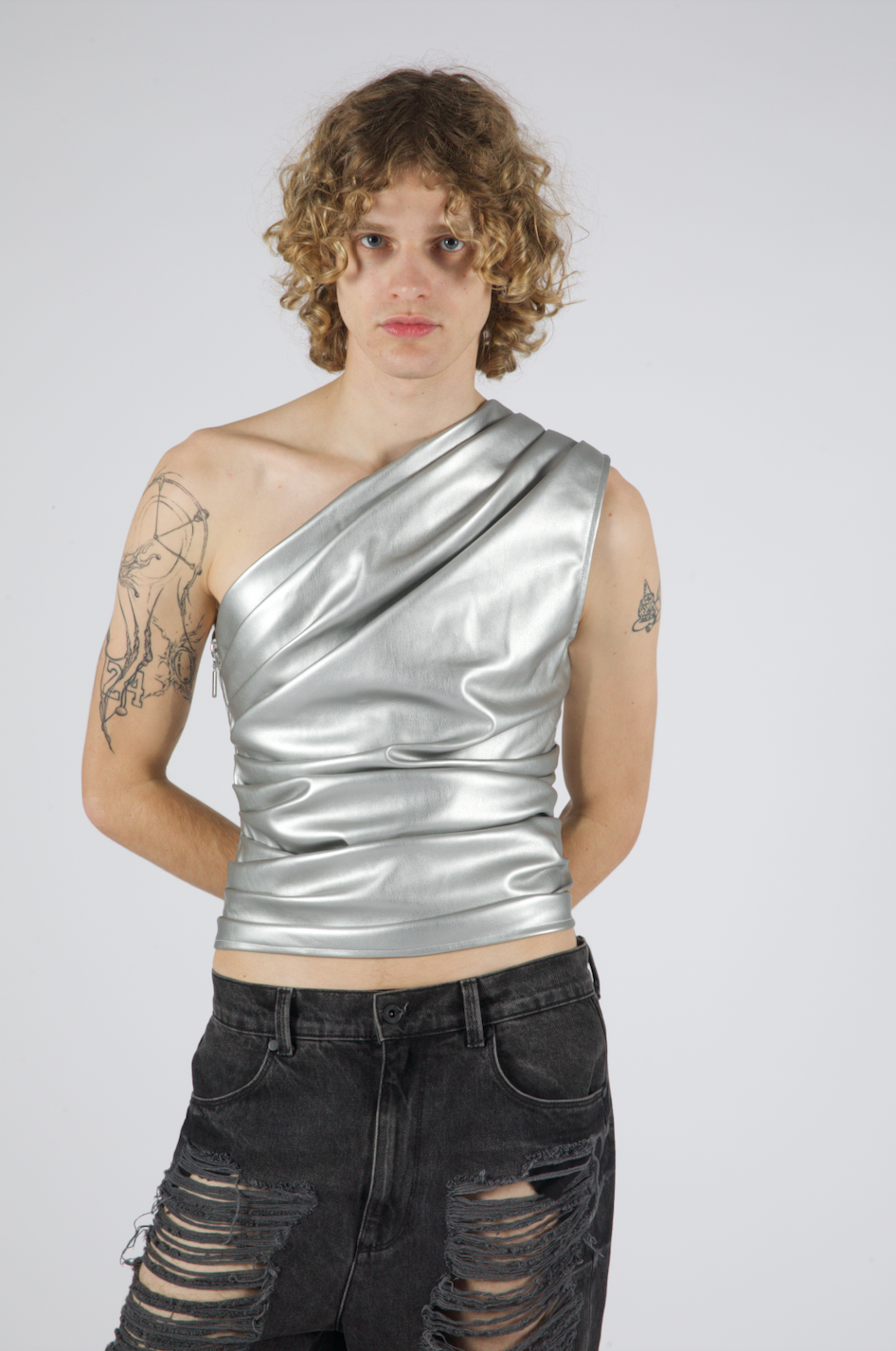 Jacquie Vegan Leather Top Silver