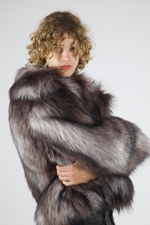 
            
                Load image into Gallery viewer, Sam Faux Fur Coat Grey
            
        