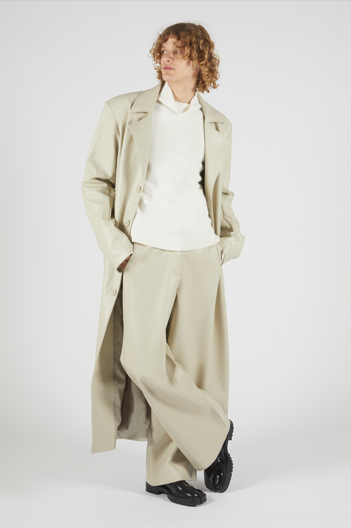 Dom Vegan Leather Trench Coat Stone