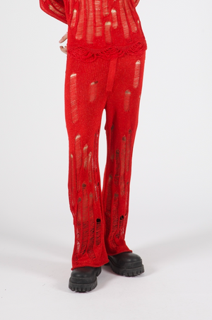 West Engineered Laddered Knit Pants Red