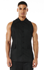 Roman Top Black and Brown pinestripe