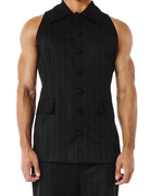 Roman Top Black and Brown pinestripe
